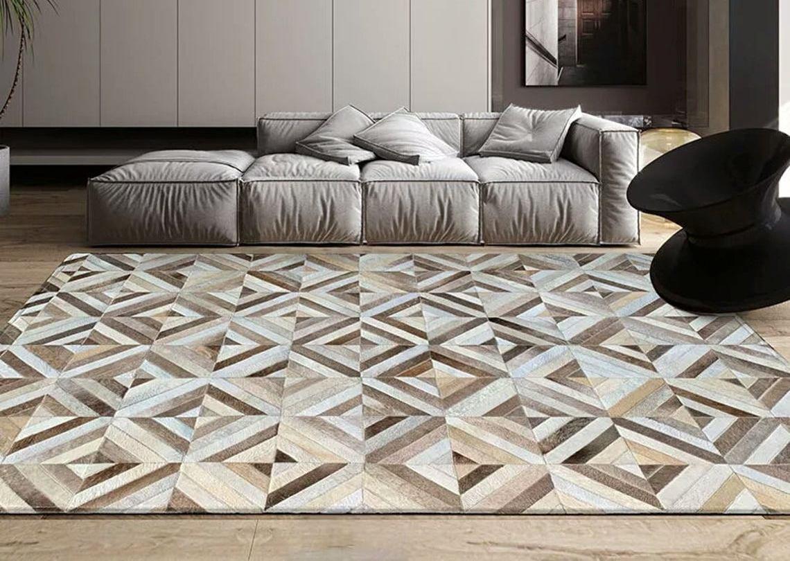 HANDMADE 100% Natural COWHIDE RUG | Patchwork Cowhide Area Rug | Real Cowhide Hallway Runner | Hair on Leather Cowhide Carpet | PR54