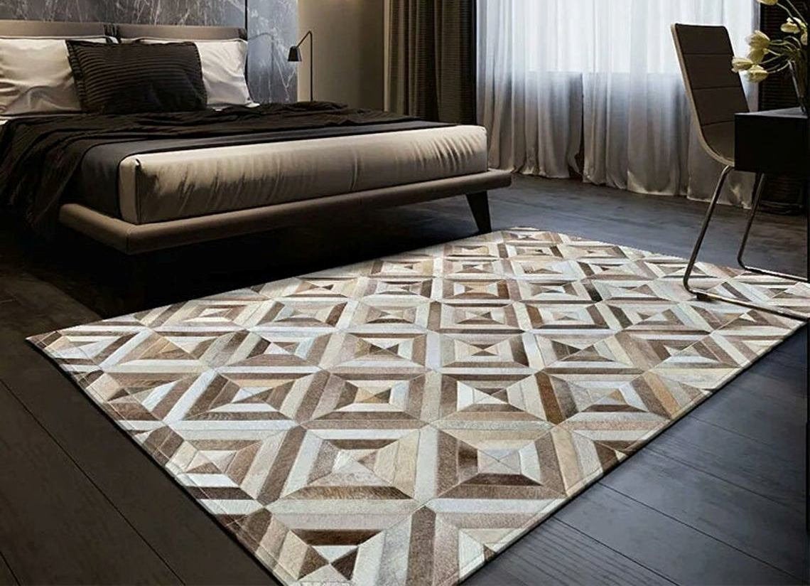 HANDMADE 100% Natural COWHIDE RUG | Patchwork Cowhide Area Rug | Real Cowhide Hallway Runner | Hair on Leather Cowhide Carpet | PR54