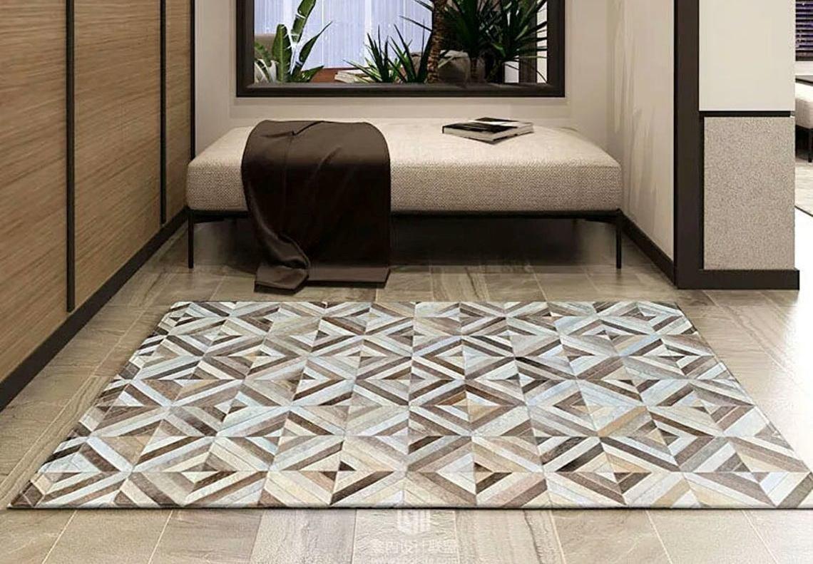 HANDMADE 100% Natural COWHIDE RUG | Patchwork Cowhide Area Rug | Real Cowhide Hallway Runner | Hair on Leather Cowhide Carpet | PR54