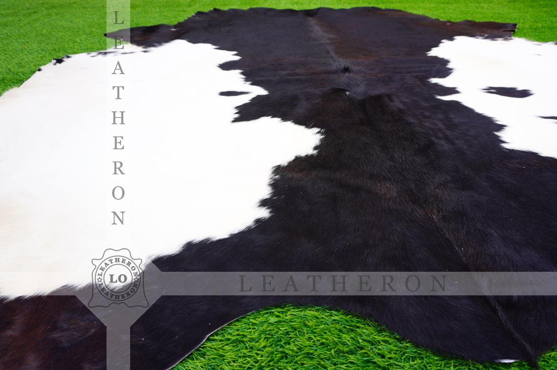 XLARGE ( 6 X 7 ft ), Panda Black White COWHIDE RUG | 100% Natural Cowhide Area Rug | Hair-on Leather Cow Hide Rug | C379 - Exact As Photo