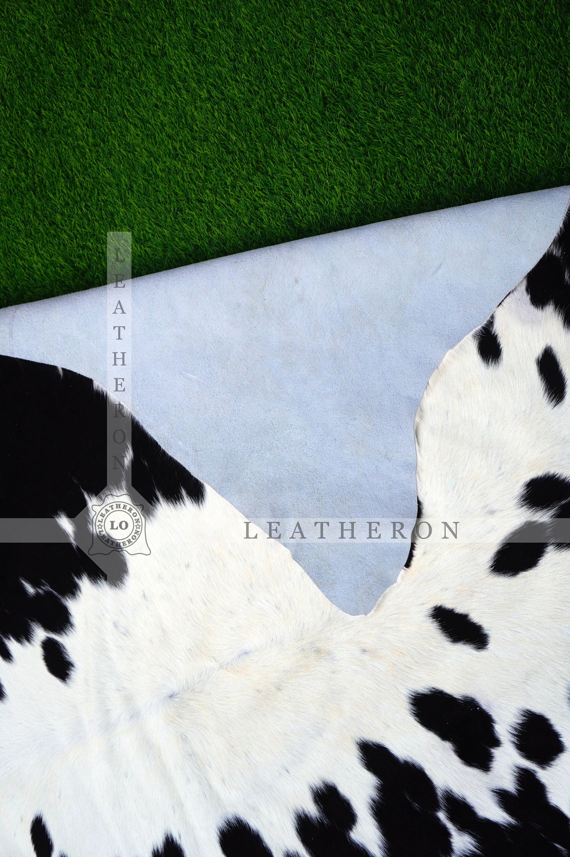 LARGE ( 6 X 5.4 ft ), Black White COWHIDE RUG | 100% Natural Cowhide Area Rug | Real Hair-on Leather Cow Hide Rug | C426 - Exact As Photo