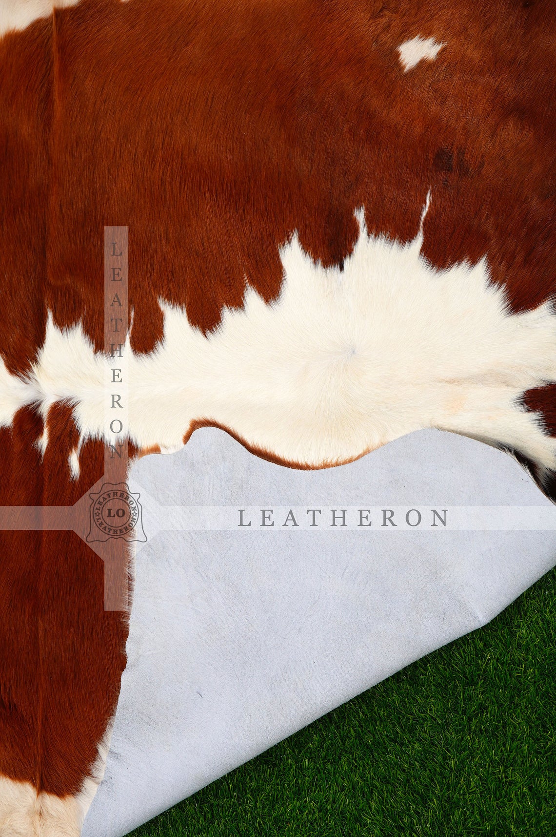 EXACT As Photo (4.3 X 4.4 ft.), Unique Brown White COWHIDE RUG | 100% Natural Cowhide Area Rug | Real Hair-on Leather Cow Hide Rug | C437