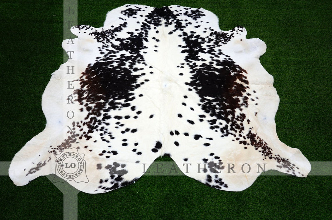LARGE ( 5.4 X 5.6 ft.), Black White COWHIDE RUG | 100% Natural Cowhide Area Rug | Real Hair-on Leather Cow Hide Rug | C430 - Exact As Photo