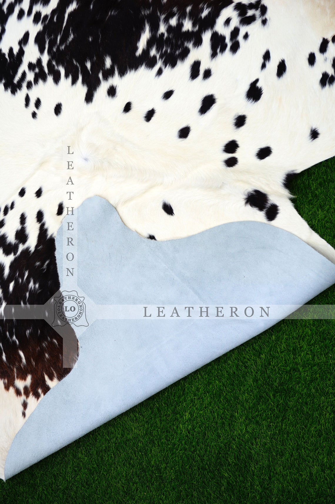 LARGE ( 5.4 X 5.6 ft.), Black White COWHIDE RUG | 100% Natural Cowhide Area Rug | Real Hair-on Leather Cow Hide Rug | C430 - Exact As Photo