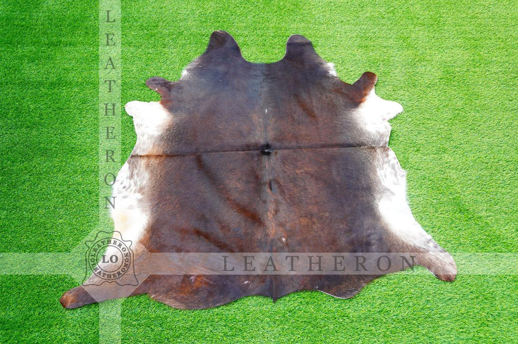 EXACT As Photo ( 4 x 4.3 ft.), Brown Black Tricolor COWHIDE RUG | 100% Natural Cowhide Area Rug | Real Hair-on Leather Cow Hide Rug | C416