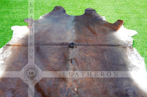 EXACT As Photo ( 4 x 4.3 ft.), Brown Black Tricolor COWHIDE RUG | 100% Natural Cowhide Area Rug | Real Hair-on Leather Cow Hide Rug | C416