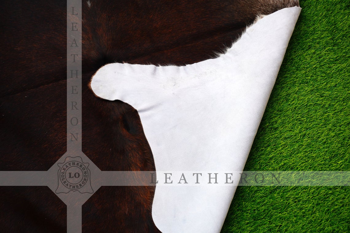EXACT As Photo ( 4 x 4.3 ft.), Brown Black Tricolor COWHIDE RUG | 100% Natural Cowhide Area Rug | Real Hair-on Leather Cow Hide Rug | C416