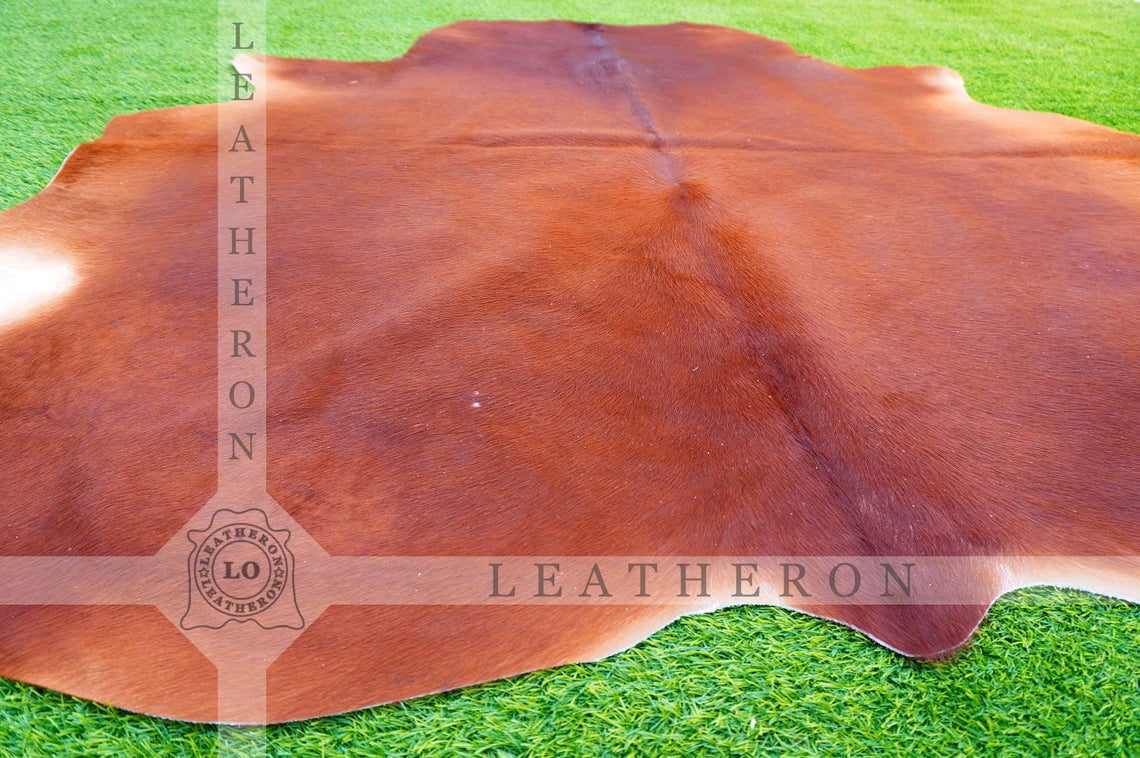 Large ( 5.4 X 6 ft.) EXACT As Photo, Brown COWHIDE RUG | 100% Natural Cowhide Area Rug | Real Hair-on Leather Cowhide Rug | C390