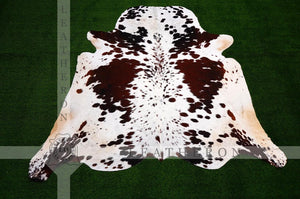 Large ( 5.6 X 5.8 ft.) EXACT As Photo, Tricolor COWHIDE RUG | 100% Natural Cowhide Area Rug | Real Hair-on Leather Cowhide Rug | C385