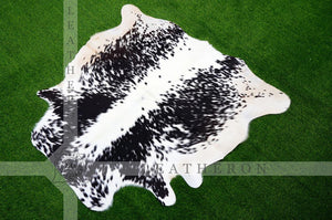 Small (4 X 4.5 ft.) EXACT As Photo, Black White Speckled COWHIDE RUG | 100% Natural Cowhide Area Rug | Real Hair-on Leather Rug | C441