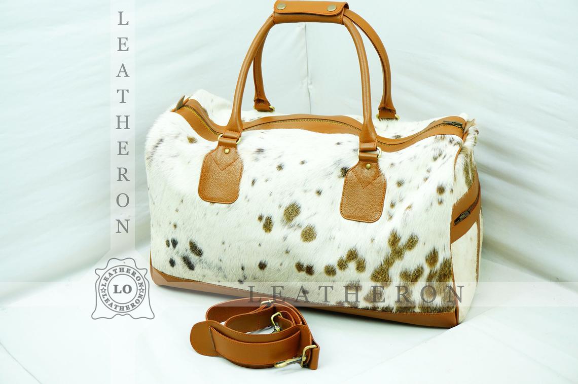 Natural COWHIDE Duffel Bag Hair On Leather TRAVEL Bag Real Cow hide Luggage Bag Original Cow Skin Duffel Bag | DB42