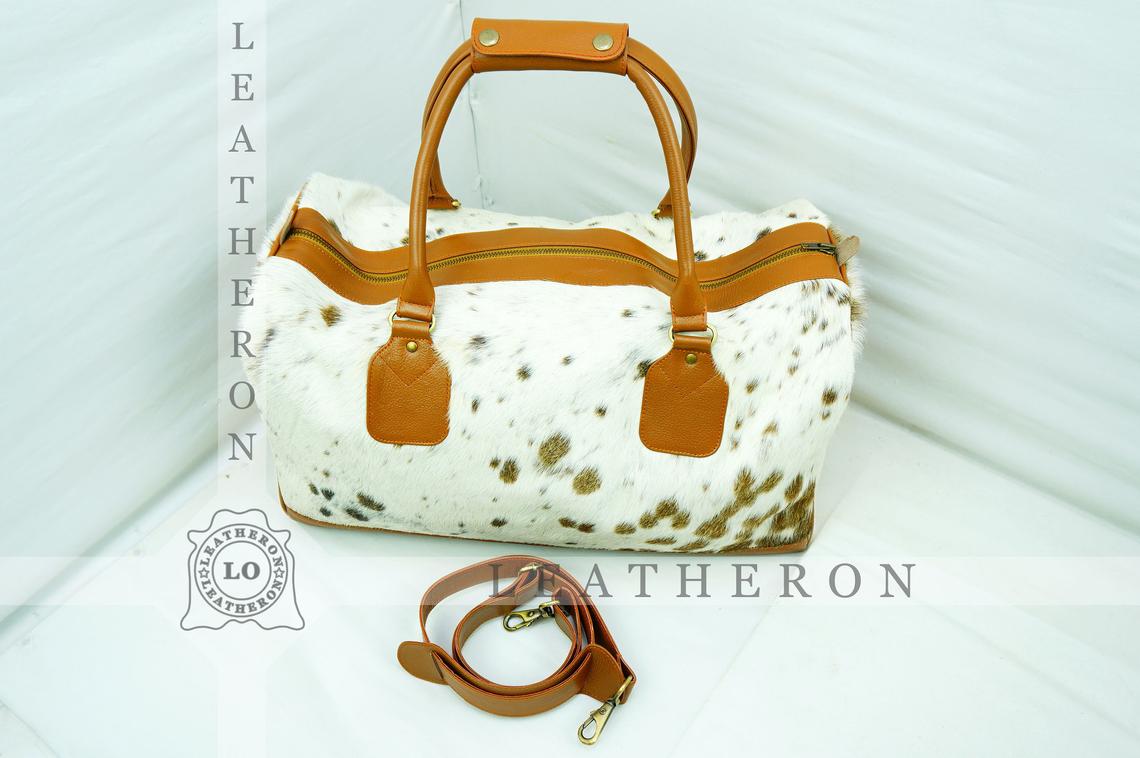 Natural COWHIDE Duffel Bag Hair On Leather TRAVEL Bag Real Cow hide Luggage Bag Original Cow Skin Duffel Bag | DB42