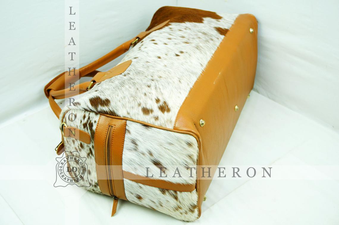 Natural COWHIDE Duffel Bag Hair On Leather TRAVEL Bag Real Cow hide Luggage Bag | DB50