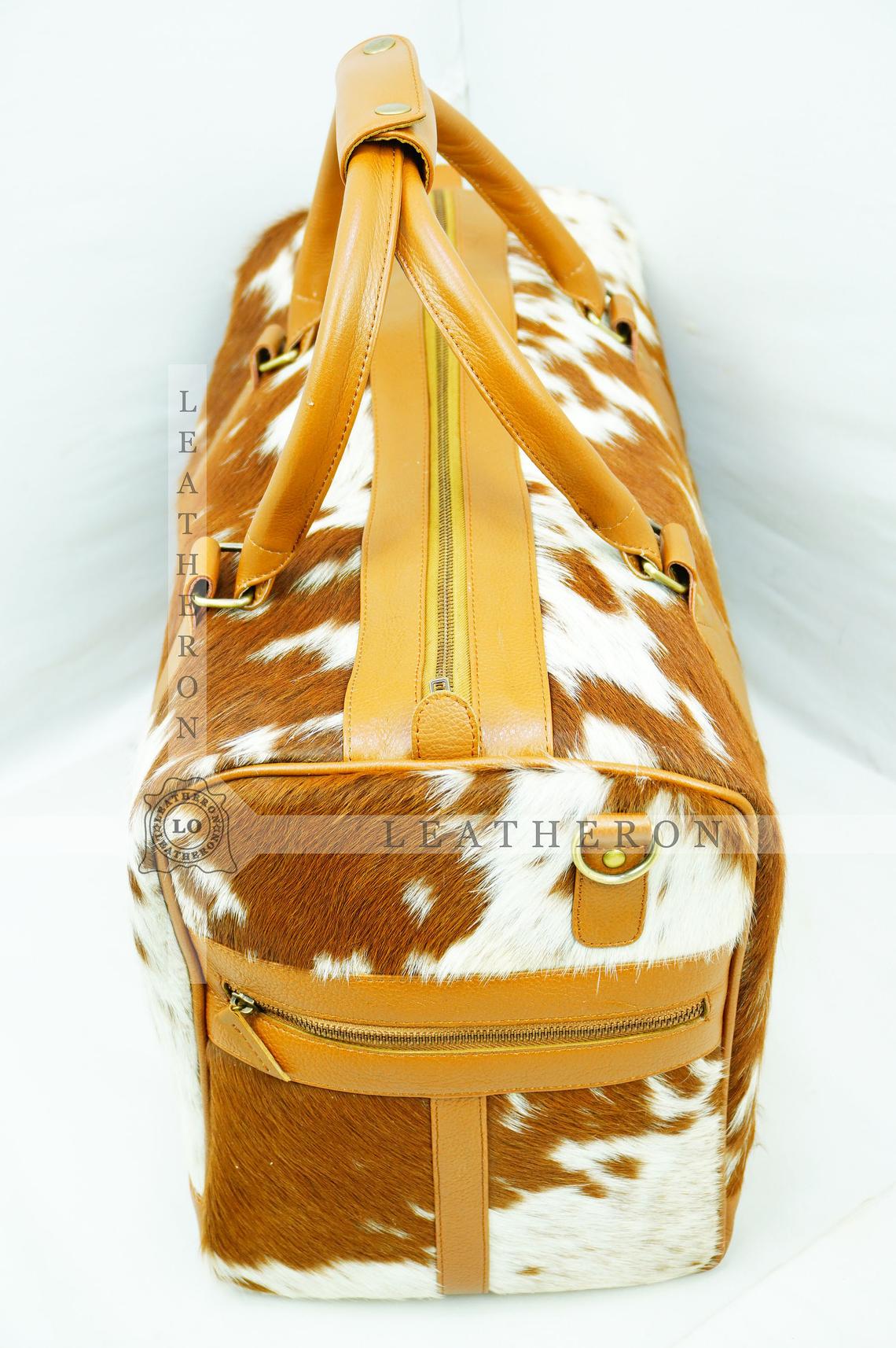 Natural COWHIDE Duffel Bag Hair On Leather TRAVEL Bag Real Cow hide Luggage Bag Original Cow Skin Duffel Bag | DB55