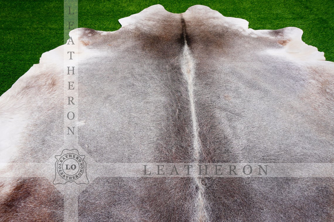Medium ( 5 X 5.3 ft.) EXACT As Photo, Gray White COWHIDE RUG | Natural Cowhide Area Rug | Real Hair-on Leather Cowhide Rug | C470