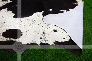 Large (5.6 X 6 ft.) EXACT As Photo, Tricolor COWHIDE RUG | 100% Natural Cowhide Area Rug | Hair-on Leather Cowhide Rug | C457