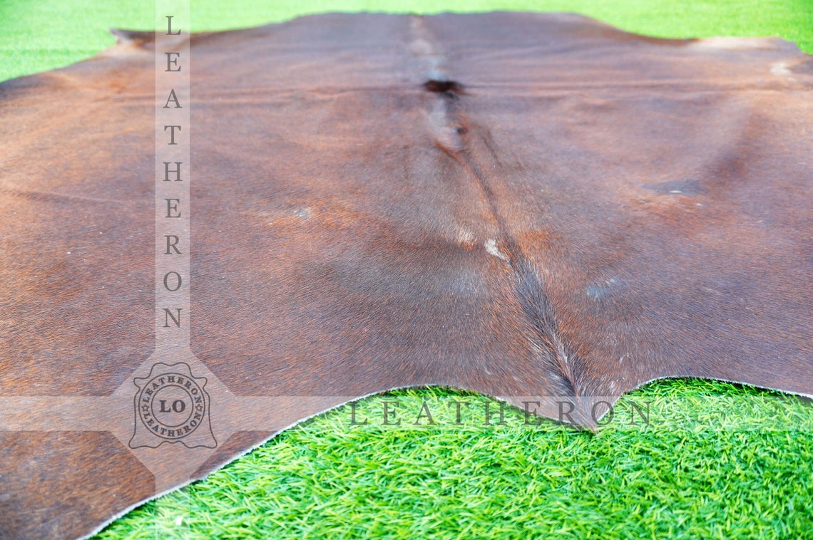 Large (5.3 X 5.8 ft.) EXACT As Photo, Black COWHIDE RUG | 100% Natural Cowhide Area Rug | Hair-on Leather Cowhide Rug | C393