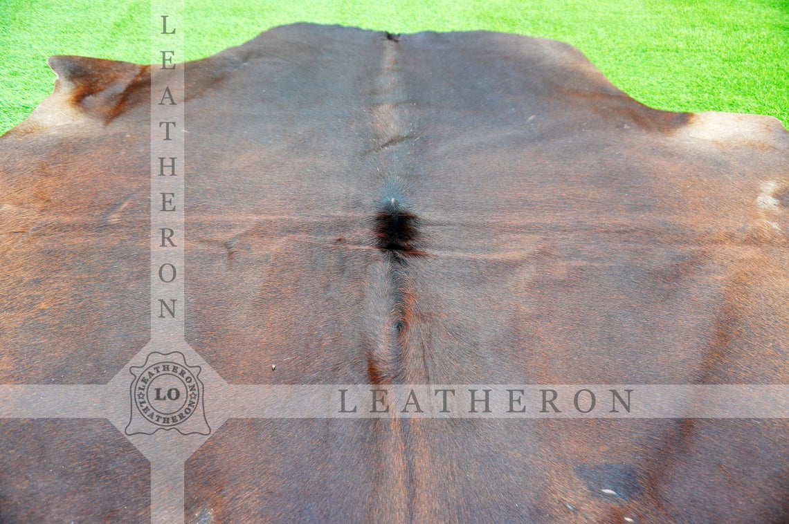 Large (5.3 X 5.8 ft.) EXACT As Photo, Black COWHIDE RUG | 100% Natural Cowhide Area Rug | Hair-on Leather Cowhide Rug | C393