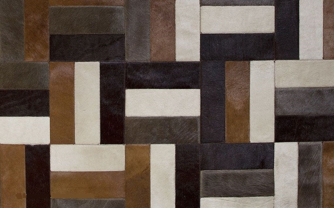 Natural Beauty: Handmade Cowhide Patchwork Leather Rug, 100% Genuine | Hair on Carpet | PR103