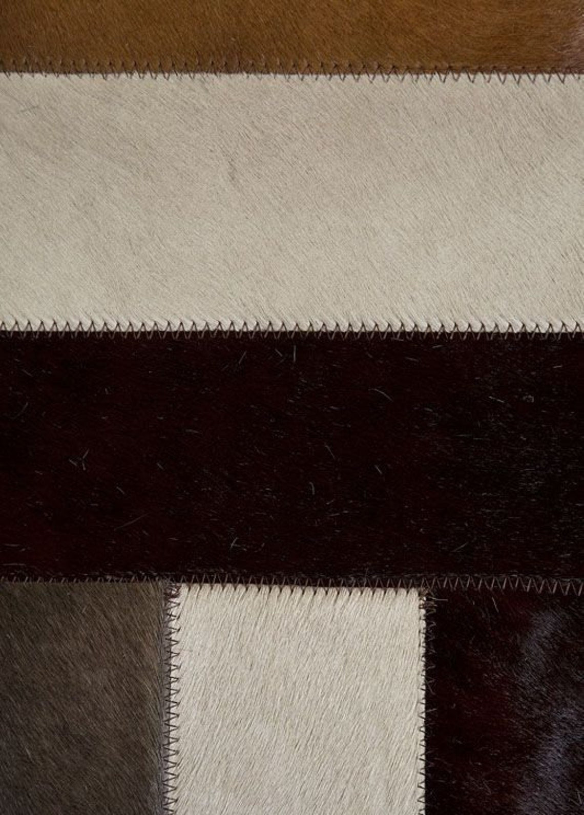 Natural Beauty: Handmade Cowhide Patchwork Leather Rug, 100% Genuine | Hair on Carpet | PR103