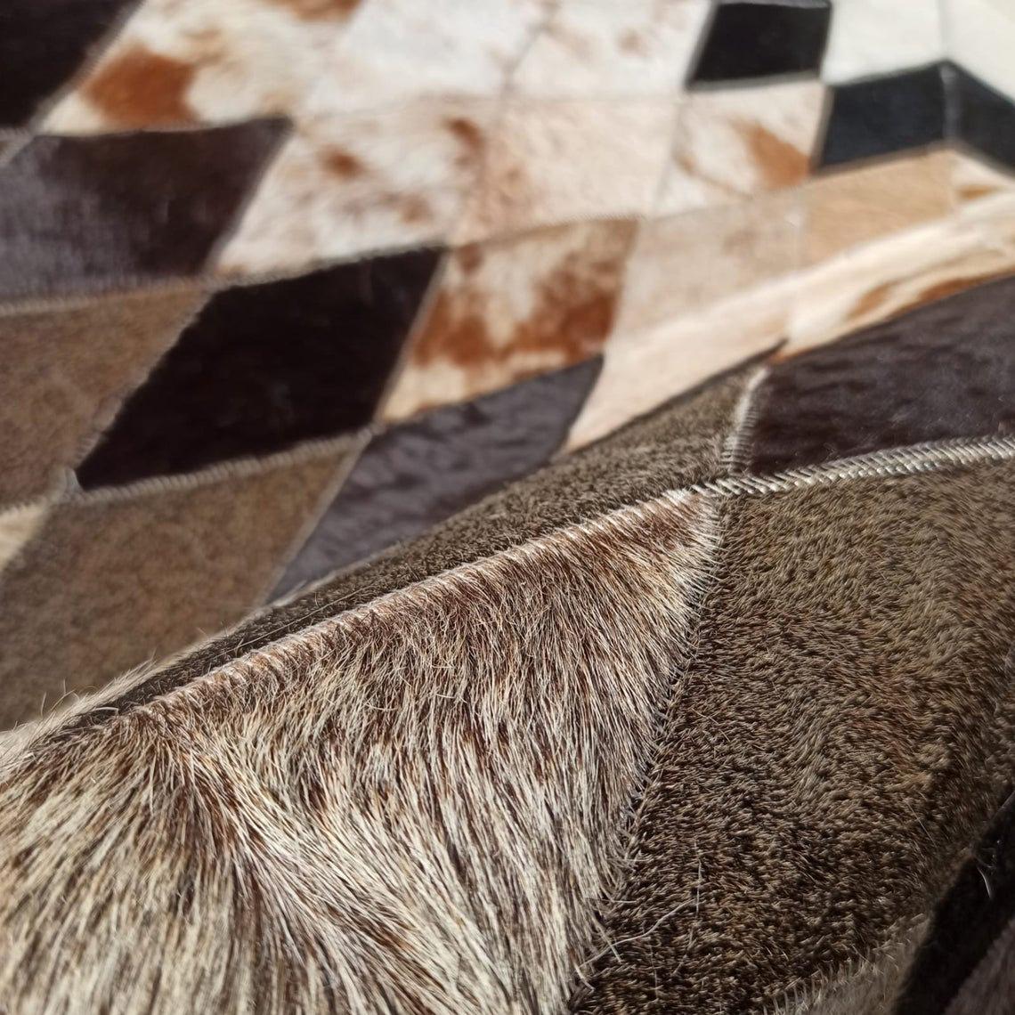 HANDMADE 100% Natural Patchwork Cowhide Area Rug | Hair on Leather Cowhide Carpet | PR81