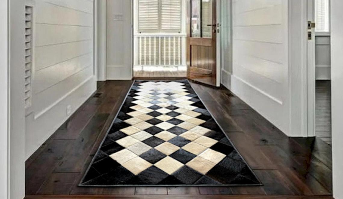 HANDMADE 100% Natural COWHIDE RUG | Patchwork Cowhide Area Rug | Real Cowhide Hallway Runner | Hair on Leather Cowhide Carpet | PR59