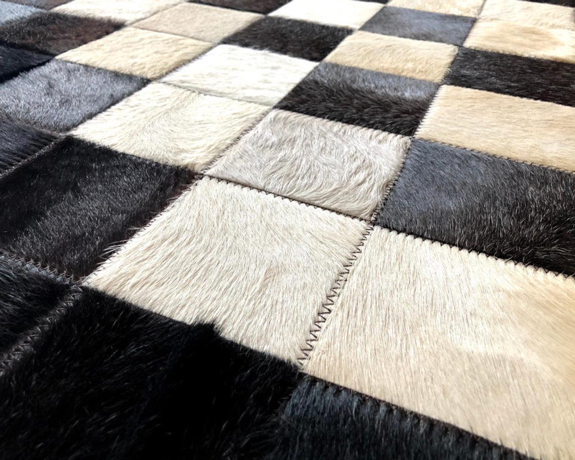 HANDMADE 100% Natural COWHIDE RUG | Patchwork Cowhide Area Rug | Real Cowhide Hallway Runner | Hair on Leather Cowhide Carpet | PR59