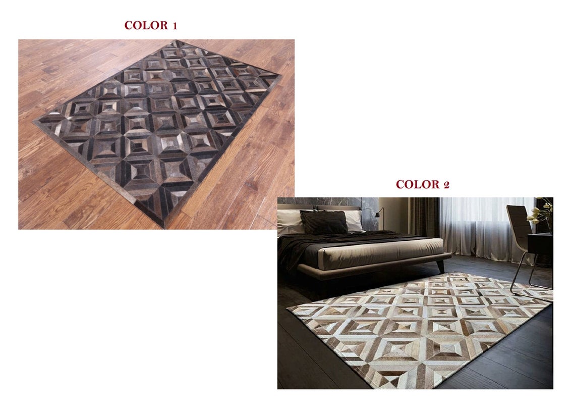 HANDMADE 100% Natural COWHIDE RUG | Patchwork Cowhide Area Rug | Real Cowhide Hallway Runner | Hair on Leather Cowhide Carpet | PR54