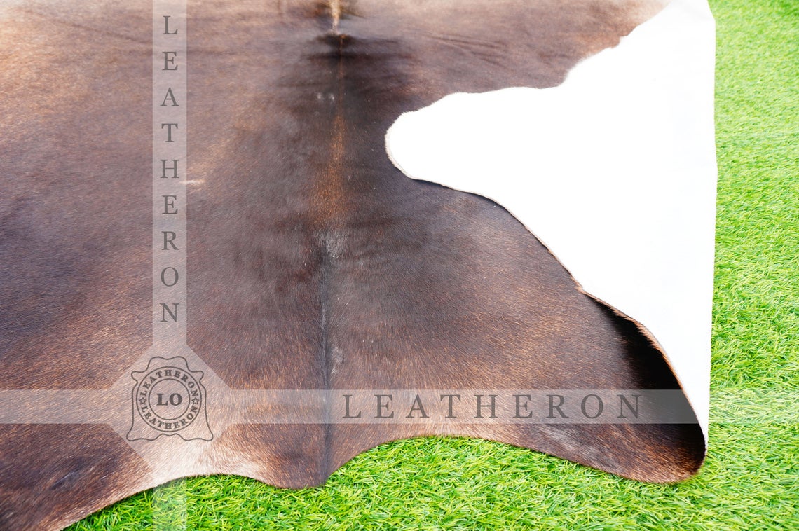 Large (5 X 5.8 ft.) EXACT As Photo, Dark Gray White COWHIDE RUG | 100% Natural Cowhide Area Rug | Hair-on Leather Cowhide Rug | C475