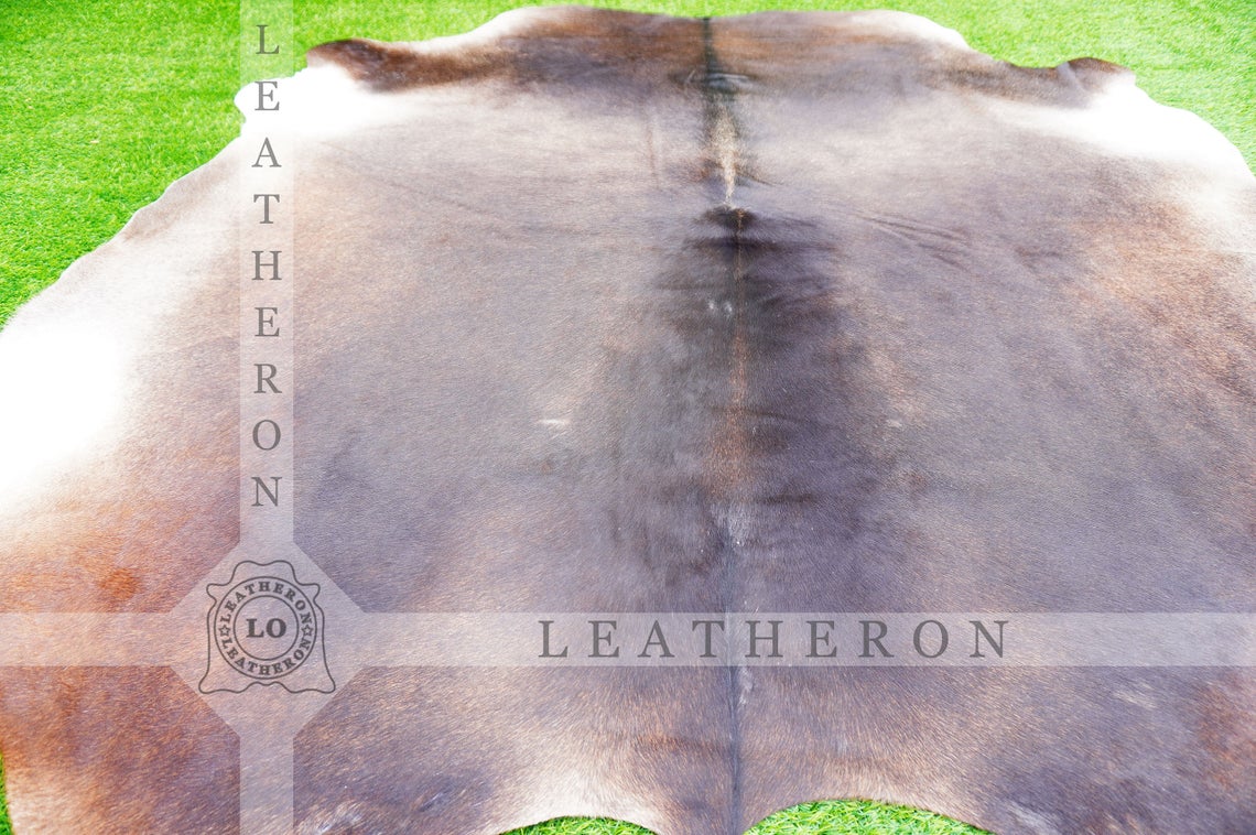 Large (5 X 5.8 ft.) EXACT As Photo, Dark Gray White COWHIDE RUG | 100% Natural Cowhide Area Rug | Hair-on Leather Cowhide Rug | C475