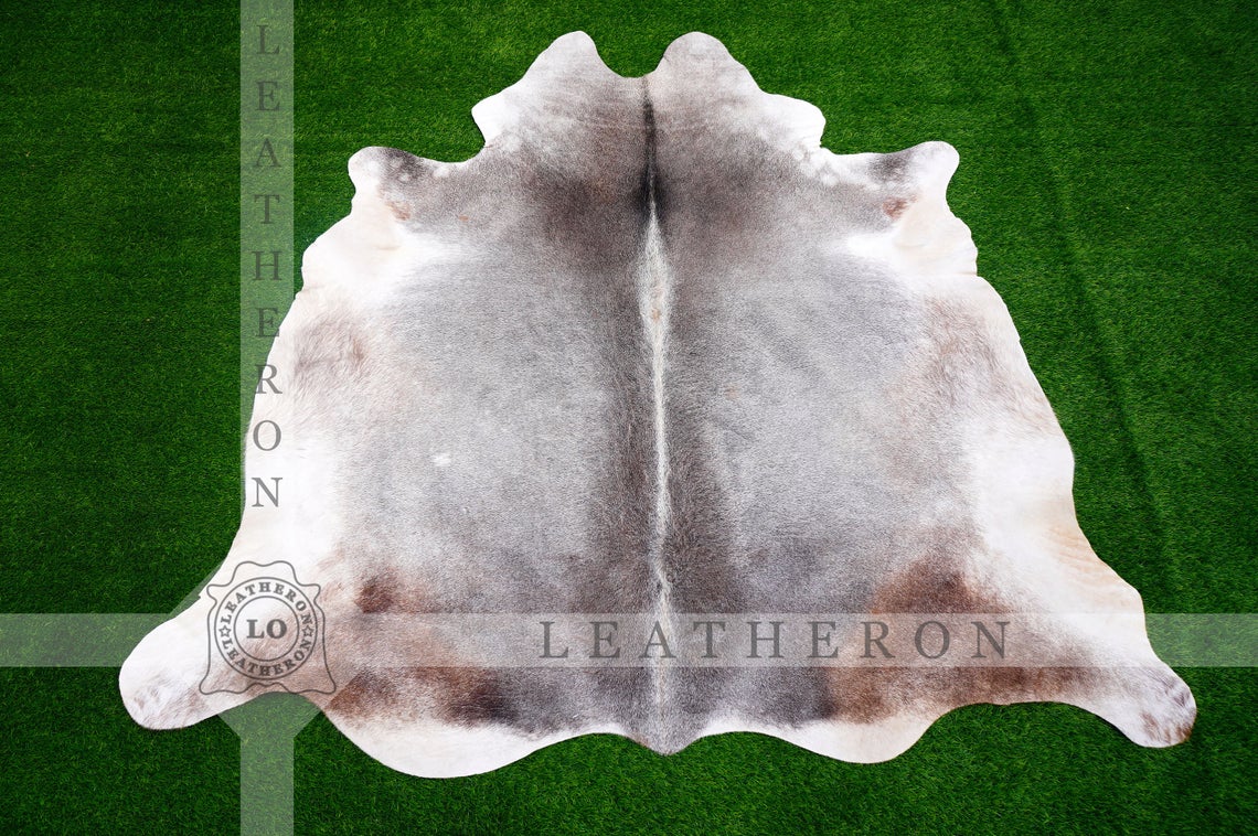 Medium ( 5 X 5.3 ft.) EXACT As Photo, Gray White COWHIDE RUG | Natural Cowhide Area Rug | Real Hair-on Leather Cowhide Rug | C470