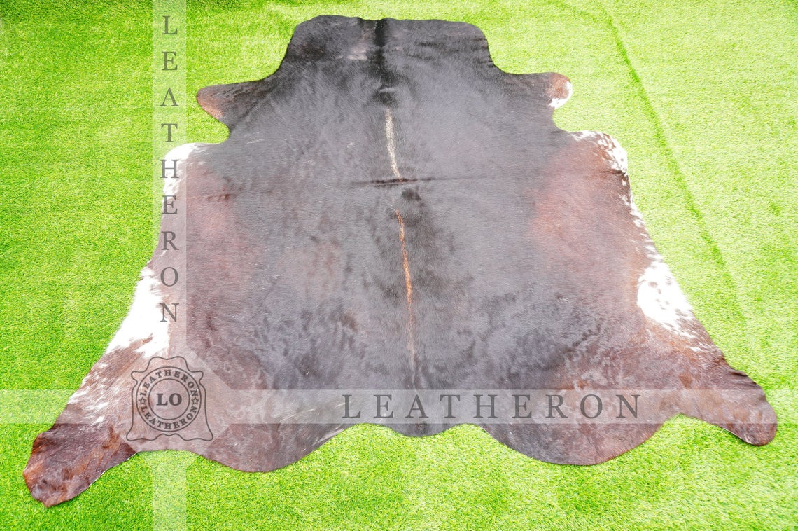 XLARGE (6 X 6 ft.) Exact As Photo, Black COWHIDE RUG | 100% Natural Cowhide Rug | Hair-on Leather Cow Hide Rug | C467