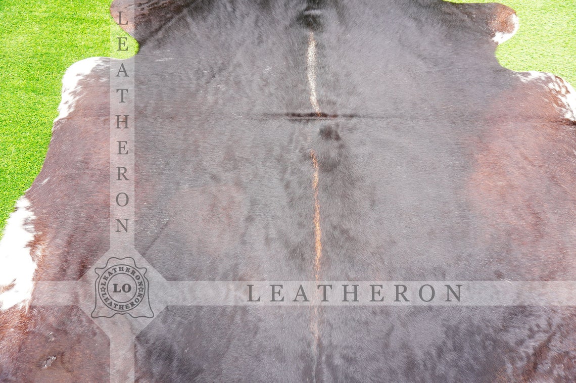 XLARGE (6 X 6 ft.) Exact As Photo, Black COWHIDE RUG | 100% Natural Cowhide Rug | Hair-on Leather Cow Hide Rug | C467
