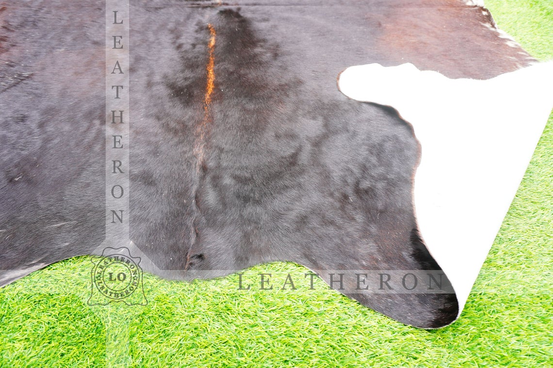 XLARGE (6 X 6 ft.) Exact As Photo, Black COWHIDE RUG | 100% Natural Cowhide Rug | Hair-on Leather Cow Hide Rug | C467