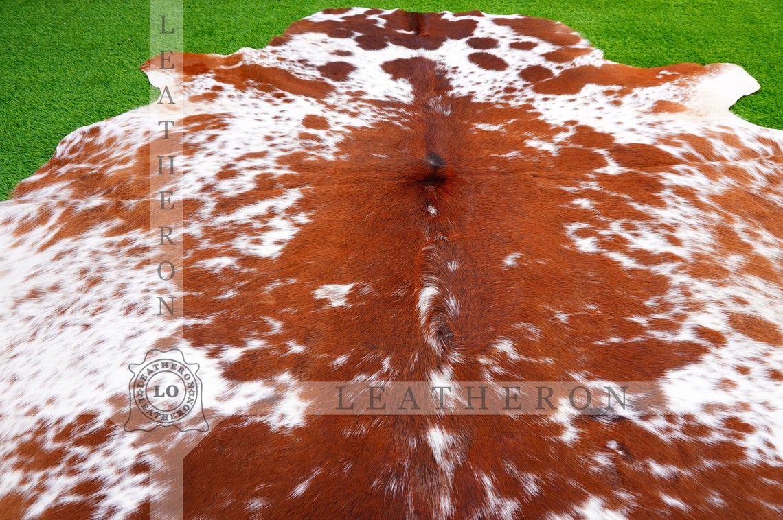 XLARGE (5.8 X 6 ft.) Exact As Photo, Brown White COWHIDE RUG | 100% Natural Cowhide Rug | Hair-on Leather Cow Hide Rug | C391