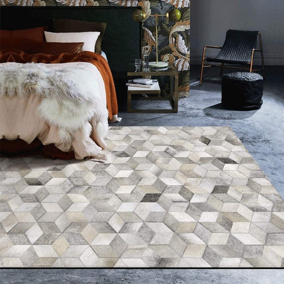 HANDMADE 100% Natural COWHIDE RUG | Patchwork Cowhide Area Rug | Real Cowhide Hallway Runner | Hair on Leather Cowhide Carpet | PR69