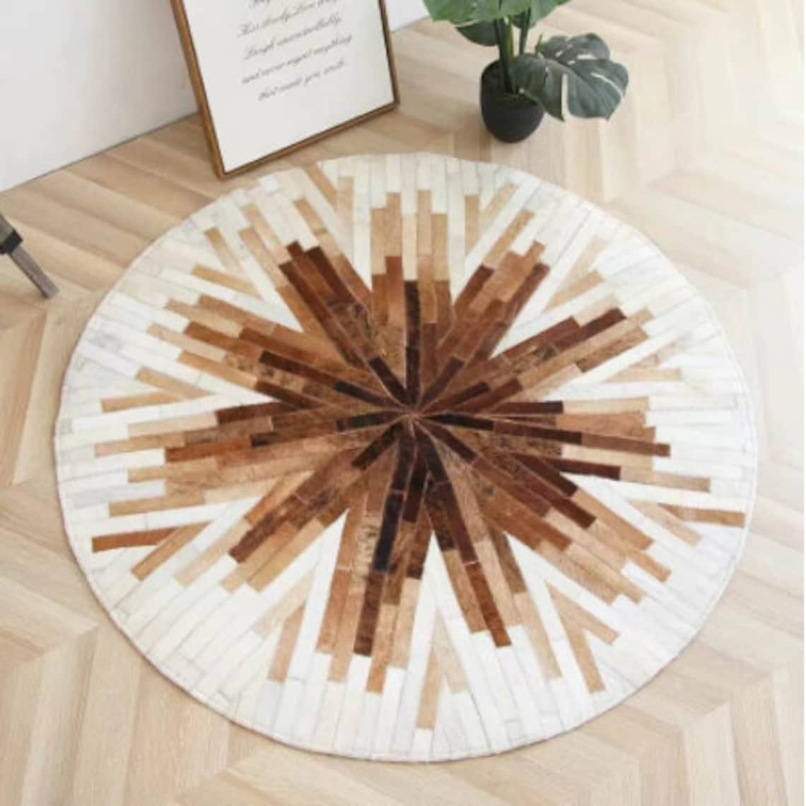 Handcrafted Natural Cowhide Patchwork Rug for Home Decor | Hair on Leather Cowhide Carpet | PR134