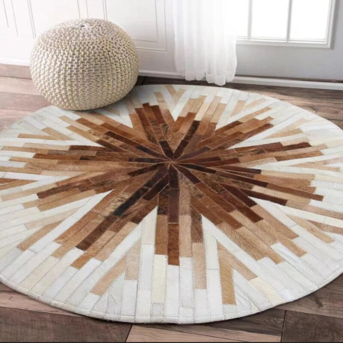Handcrafted Natural Cowhide Patchwork Rug for Home Decor | Hair on Leather Cowhide Carpet | PR134