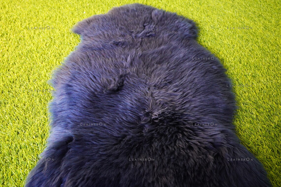 Genuine Australian Midnight Blue SHEEPSKIN Rug 100% Natural Real Sheepskin Fur Area Rug (3 x 2 ft. approx.)