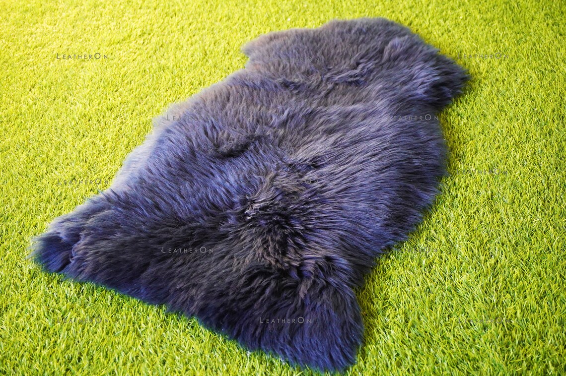 Genuine Australian Midnight Blue SHEEPSKIN Rug 100% Natural Real Sheepskin Fur Area Rug (3 x 2 ft. approx.)