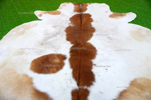 Large (5.5 X 6 ft.) EXACT As Photo, Brown White COWHIDE RUG | 100% Natural Cowhide Area Rug | Real Hair-on Cowhide Leather Rug | C488