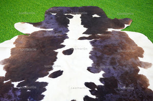 Small ( 4.8 x 4.9 ft.) EXACT As Photo, Tricolor COWHIDE RUG | 100% Natural Cowhide Area Rug | Real Hair-on Leather Cow Hide Rug | C498