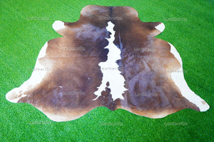 Large (5.3 X 6 ft.) EXACT As Photo, Tricolor COWHIDE RUG | 100% Natural Cowhide Area Rug | Real Hair-on Cowhide Leather Rug | C508