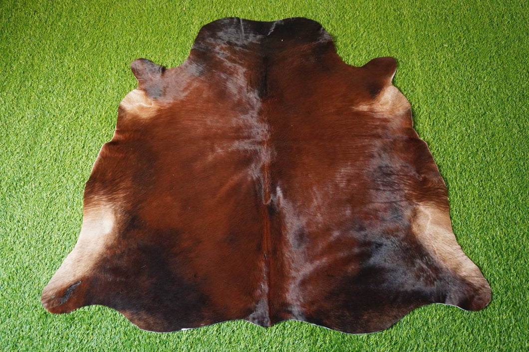 Small ( 4 x 4.3 ft.) EXACT As Photo, Brown Black COWHIDE RUG | 100% Natural Cowhide Area Rug | Hair-on Leather Cow Hide Rug | C523