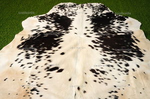 Small ( 4.5 x 4.5 ft.) EXACT As Photo, Black White Speckled COWHIDE RUG | 100% Natural Cowhide Rug | Hair-on Leather Cow Hide Rug | C529