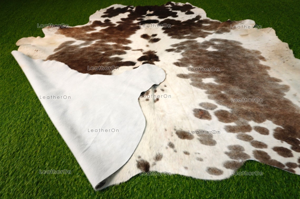 Large (5.4 x 6 ft.) EXACT As Photo, Tricolor COWHIDE Area RUG | 100% Natural Cowhide Rug | Hair-on Cowhide Leather Rug | C536