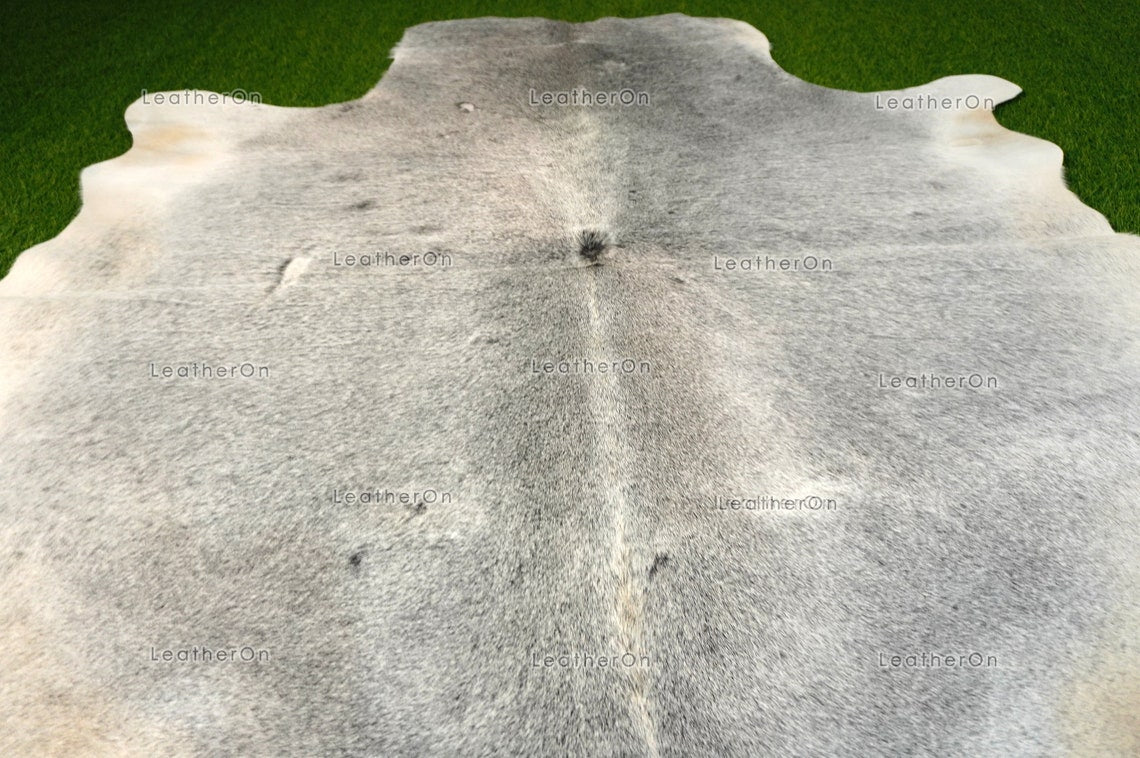 Large (5.7 x 5.9 ft.) EXACT As Photo, Light Gray White COWHIDE Area RUG | 100% Natural Cowhide Rug | Hair-on Cowhide Leather Rug | C546
