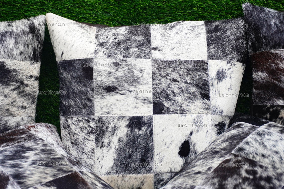 Cowhide Patchwork Pillows Covers 100% Natural Hair on Cowhide Leather Pillow Cases Real Patchwork Cowhide Cushion Cases | PLW216