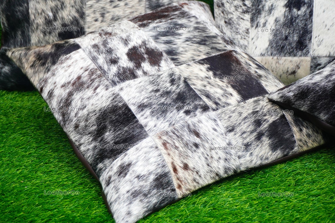 Cowhide Patchwork Pillows Covers 100% Natural Hair on Cowhide Leather Pillow Cases Real Patchwork Cowhide Cushion Cases | PLW216