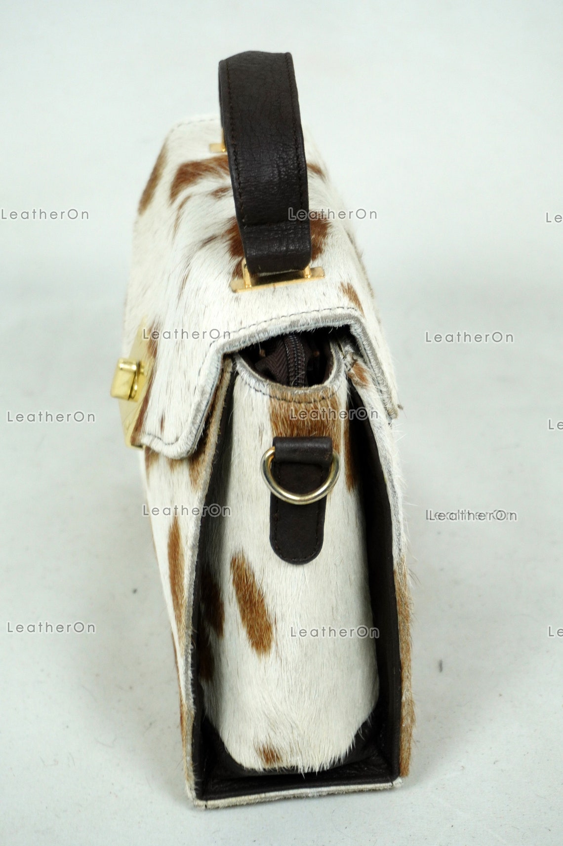 Cowhide Mini Hand Bag with Strap | 100% Natural Cowhide Top Handle Bag | Real Hair On Cowhide Leather Ladies Bag | Cow Skin Small Hand Bag